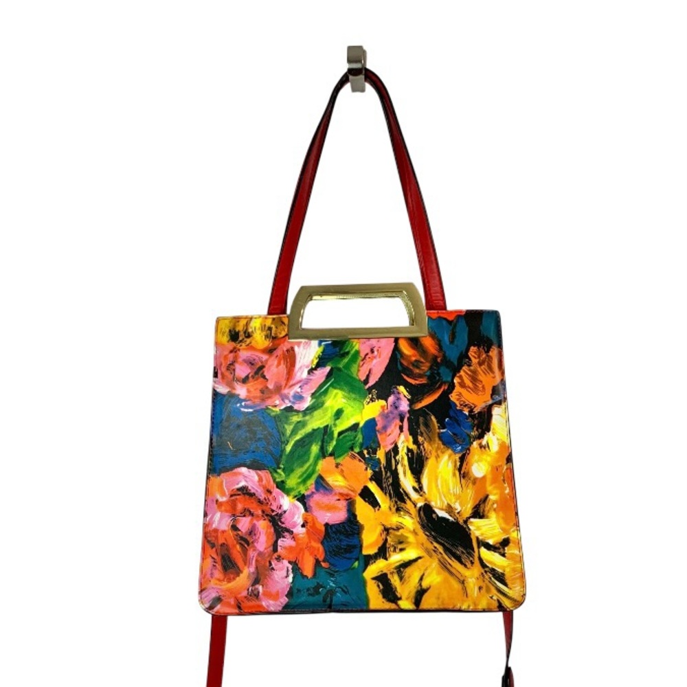 RED Watercolor Floral Shoulder Bag w/ Gold Hardware
